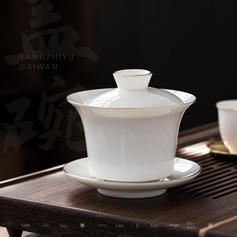 Chinese Porcelain teapot Gaiwan Cup ,Yangzhiyu Gaiwan teapot