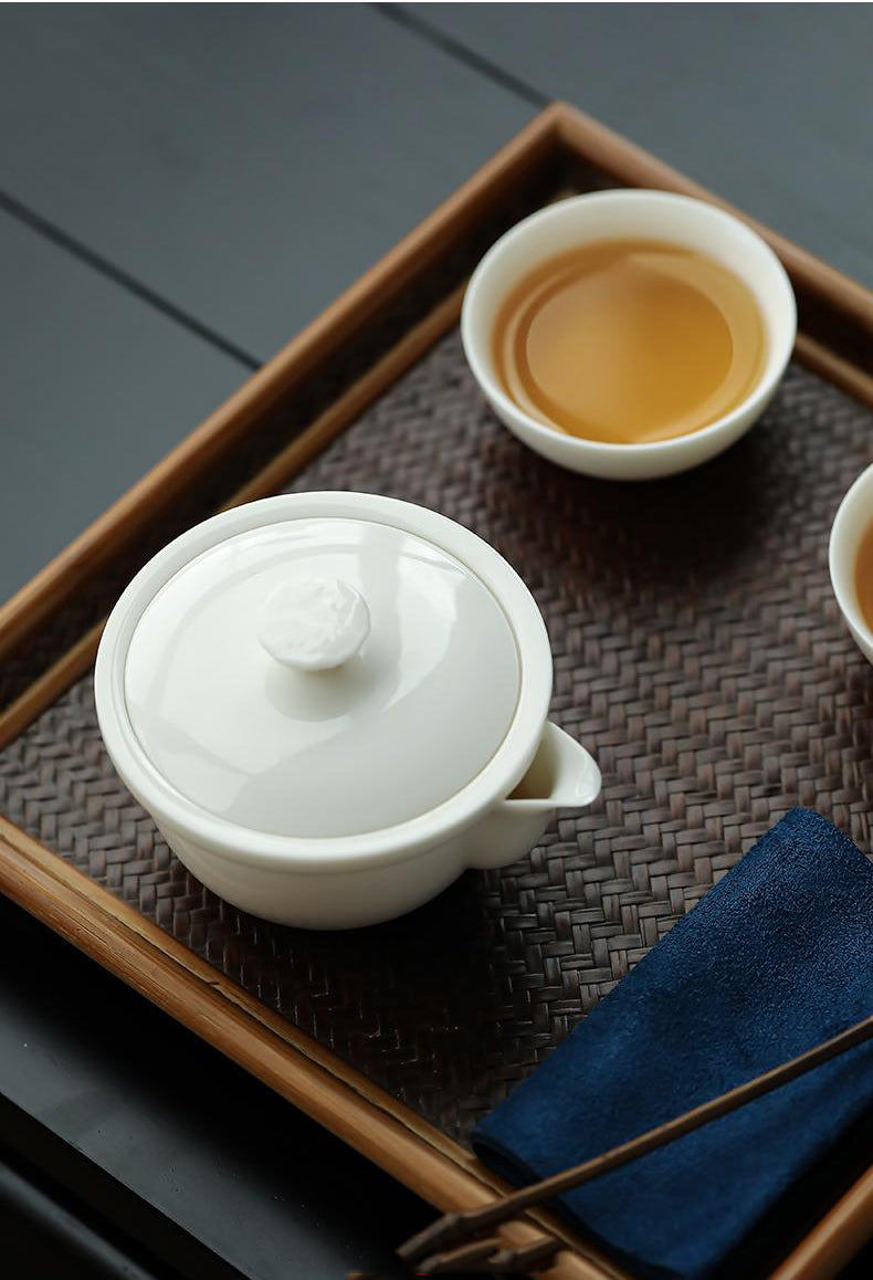 White Glaze Portable Gongfu Tea Set ,one pot two cups