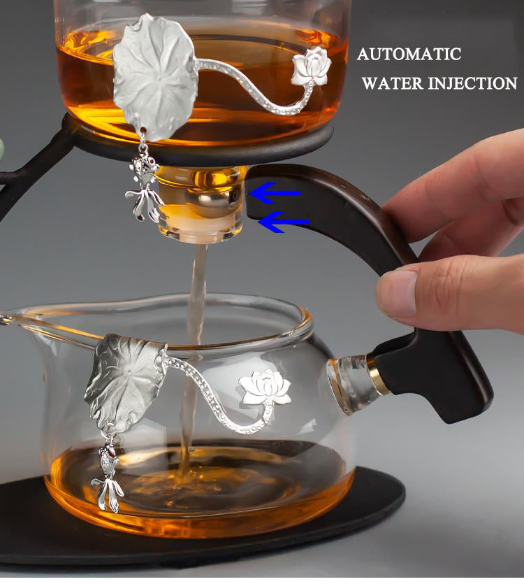 Glass Automatic Lazy Tea Set Magnetic Kungfu Heat-Resistant Teapot Suit (6 Tea Cups)