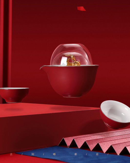 Portable red tea set ,portable all in one gift bag for outdoor