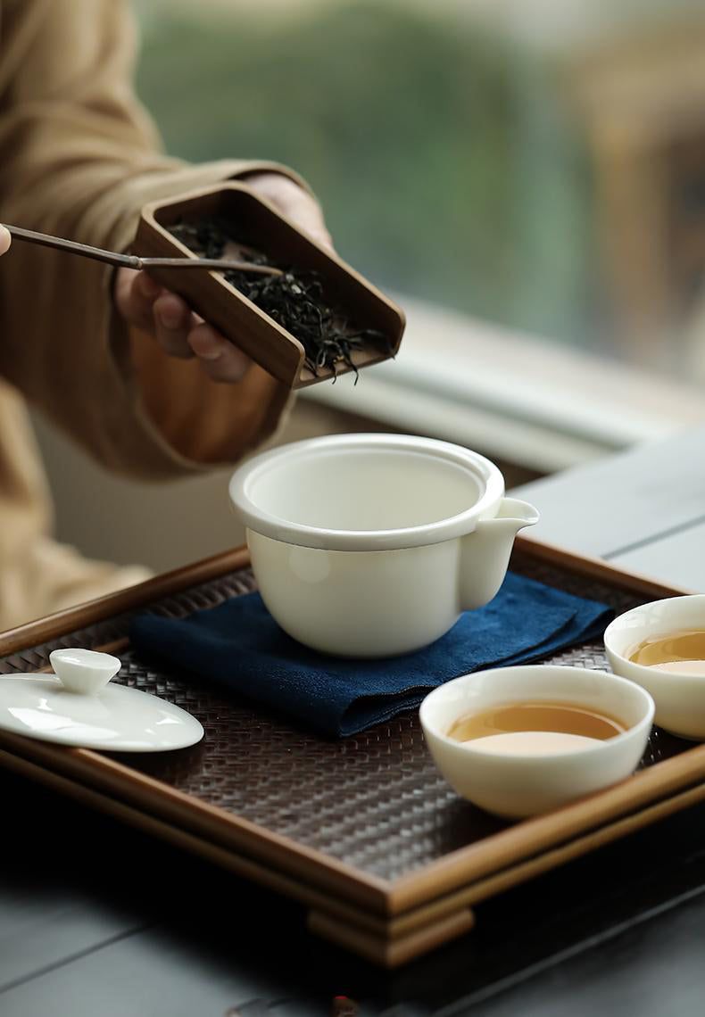 White Glaze Portable Gongfu Tea Set ,one pot two cups